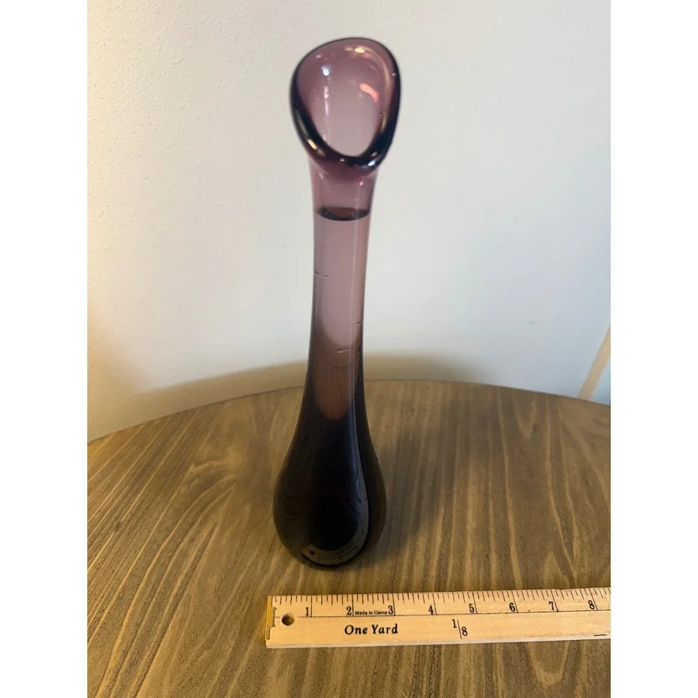Vintage Mid Century Modern Amethyst Purple Swung Glass Bud Vase 11.25